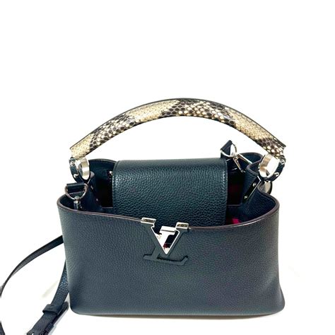 LOUIS VUITTON Taurillon Snakeskin Capucines MM Black